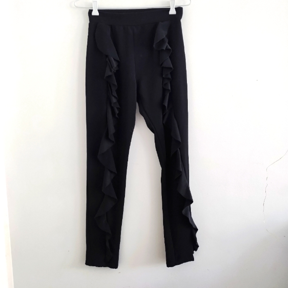 Zara Front Ruffle Black Pull On Pants